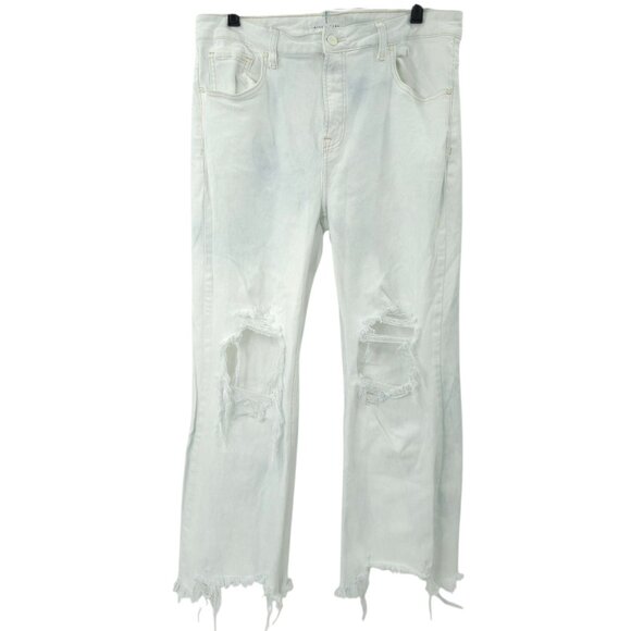 Risen Jeans Crop White with Faded Blue Tone High Rise Distressed Sz 1XL Stretch - Picture 1 of 15